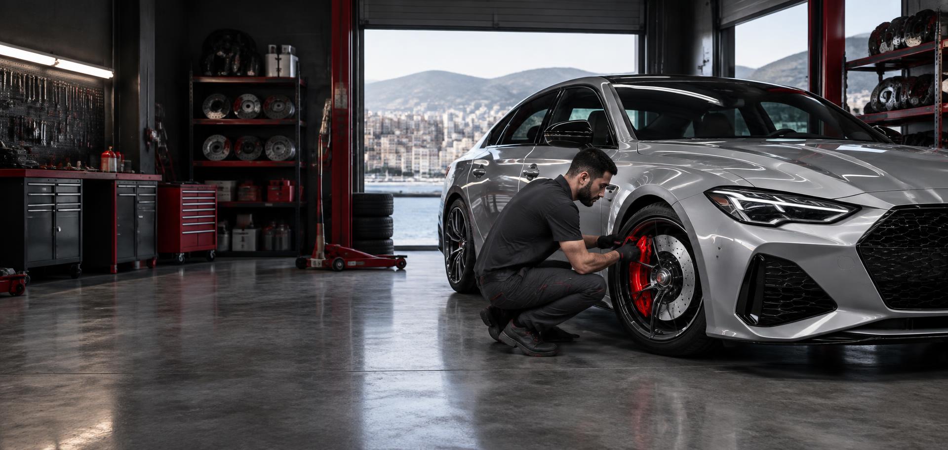 Brake specialist servicing a performance brake system in Lebanon